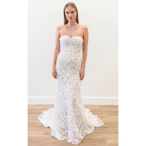 Willowby Cecilia Lace Wedding Dress Strapless Full Length 3D Floral 6